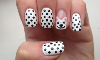 Black and White Dotted Round Cat Nail Designs 2018 for Girls
