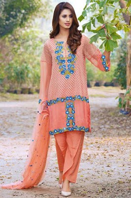 Motifz lawn embroidered chiffon dress