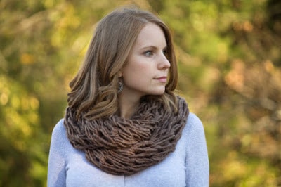 Mocha Infinity Scarf, Heather Brown Chunky Cowl, Womens Knitted Accessories
