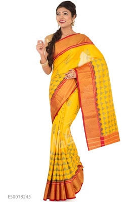 Yellow Rajkot Patola Silk Saree with Ikat design on body and Zari border