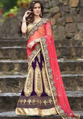 Designer-pink-and-purple-color-lehenga-style-saree