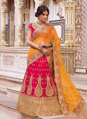 hot-pink-latest-indian-bridal-ghagra-choli-in-raw-silk