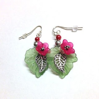 Green and Magenta Floral Dangle Earrings Jewelry