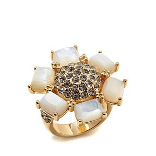 Mother of Pearl and Crystal Flower Ring Jewelry