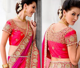 shaded-pink-unique-border-work-satin-chiffon-wedding-saree-with-blouse