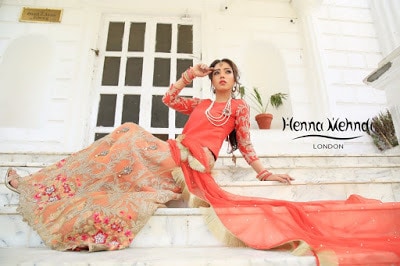 Gold & Coral Diamante Embroidered Lehnga Outfit