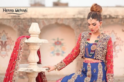 Navy and Red Diamante Embroidered Bridal Lehnga