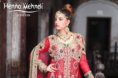 Red And Green Diamante Embroidered Bridal Outfit
