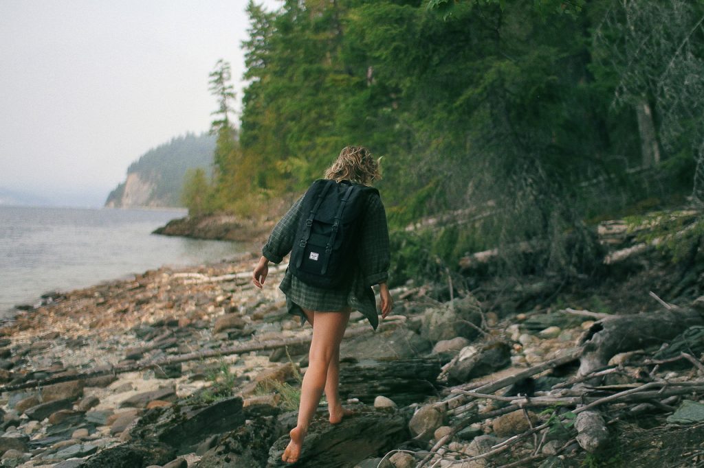 women trekking